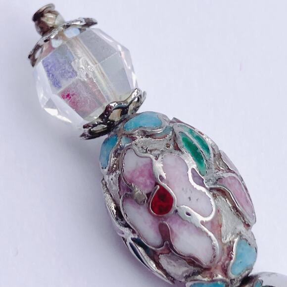 Vintage Mid Century Cloisonné Hat Pin AB Glass Beads Floral Stick Pin 1950s - Picture 11 of 16